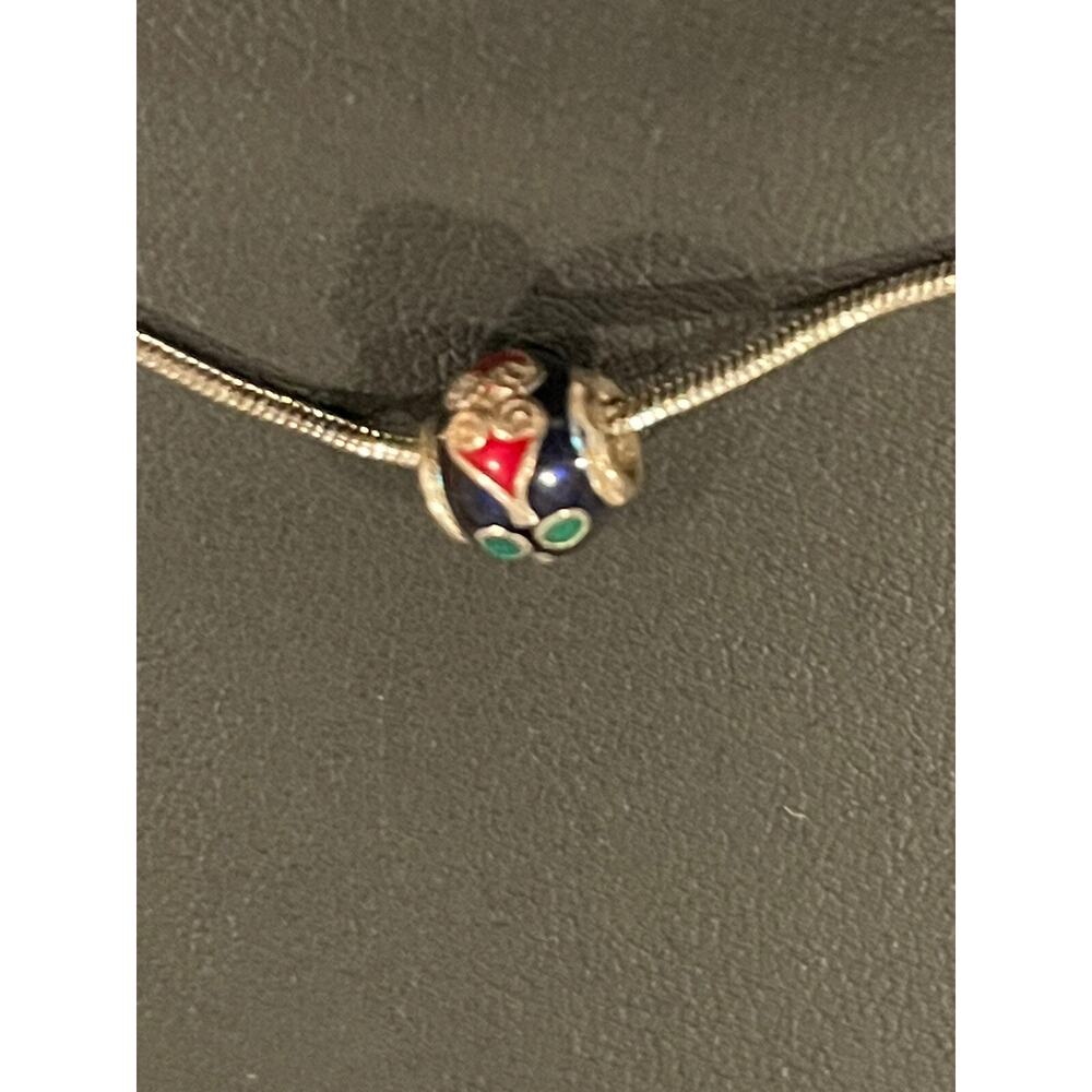 Vintage sterling silver cloisione Heart Design ball pendant and chain - Estate - Picture 10 of 11